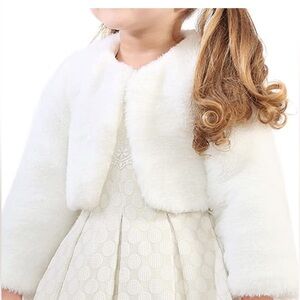 Child’s Shrug Faux Fur Jacket, Satin Lined. Button Close at Top. Size 8/128 cm